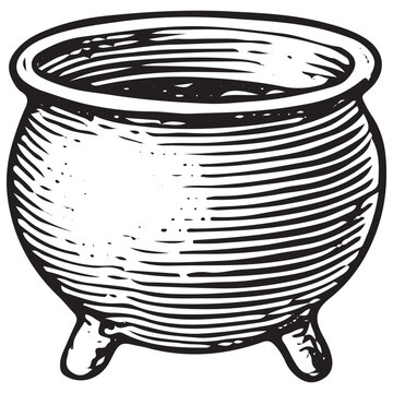 Vintage Medieval Cooking Pot Engraving Retro Rustic Kitchen Cauldron Illustration Antique Woodcut Art