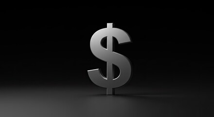 Fototapeta premium A metallic dollar sign on a dark background with a subtle gradient shadow