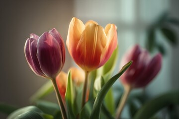 Fototapeta premium Tulips in Soft Evening Light with Warm Pastel Palette and Cinematic Mood