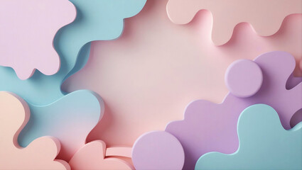 Abstract 3D Pastel Background with Layered Organic Shapes and Paper Cut Effect