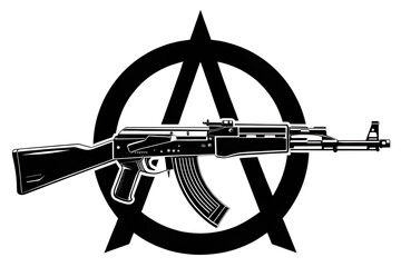 Fototapeta premium Anarchy A Symbol AK-47 Rifle – Black Anarchist Revolution Weapon Logo Graphic SVG