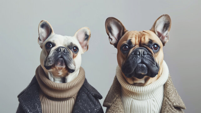 retrato gracioso de dos perros con ropa humana