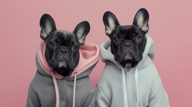 retrato gracioso de dos perros con ropa humana