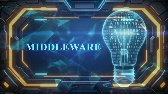 Futuristic Digital Light Bulb with Binary Code and " MIDLEWARE" Text in a Sci- Fi Frame middleware