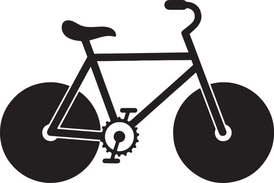 Black silhouette of a bicycle with two wheels and a chainring also transparent background bike white