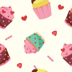 Seamless pattern with cupcakes for menu design, posters, pastry shop advertising, children's design, and gift packaging
