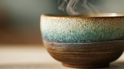 Close-Up of a Used Tea Cup with Steam and Tea Rings
