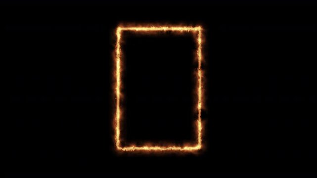 burning inferno fire flames rectangular picture frame rectangular vertical portrait rectangle frame with realistic fire animation isolated clear transparent invisible alpha background 4K animation