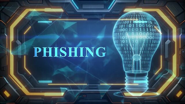 Phishing Concept With Binary Code Lightbulb and Futuristic Frame scam fraud