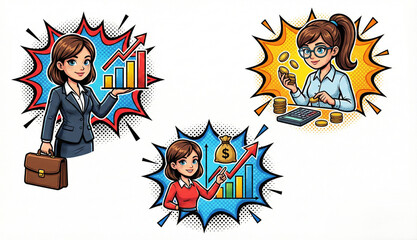 Businesswoman managing finances and presenting growth graphs  