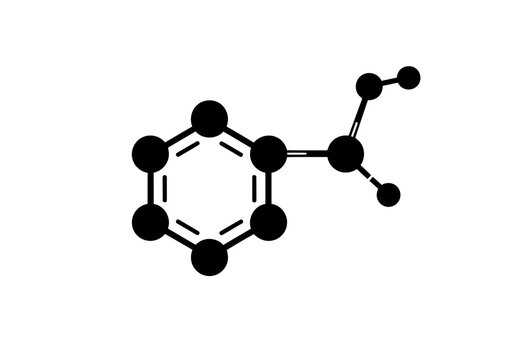 Benzaldehyde chemical structure formula organic chemistry molecule aromatic aldehyde benzene ring derivative black and white line drawing