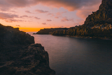 Sunset over the Atlantoc Ocean taken from Puntalarga beach on La Palma island, Spain