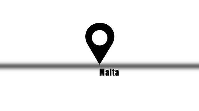 Malta Location Pin Animation Featuring A Black And White Map Pointer Icon For Navigation Tracking Travel Business And Sports Documentaries.
