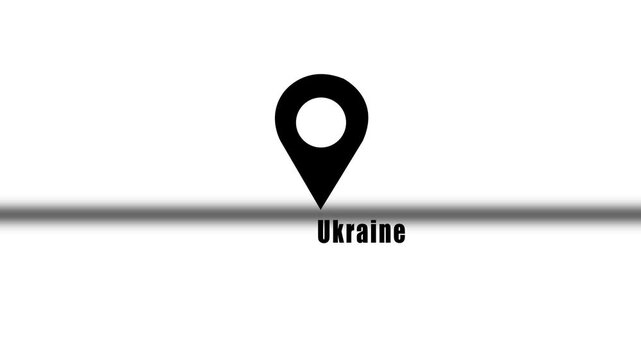 Ukraine Location Pin Animation Featuring A Black And White Map Pointer Icon For Navigation Tracking Travel Business And Sports Documentaries.
