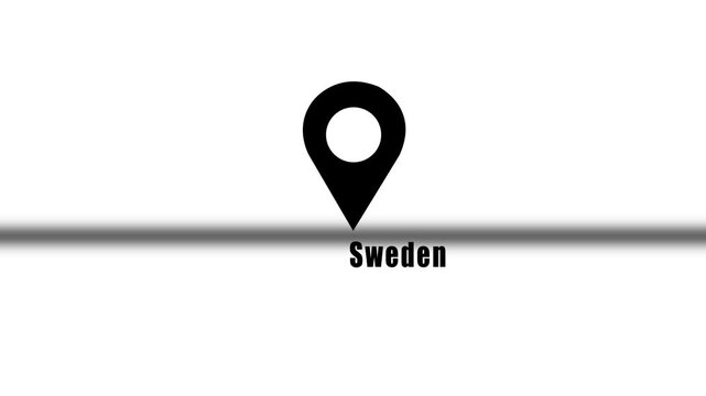 Sweden Location Pin Animation Featuring A Black And White Map Pointer Icon For Navigation Tracking Travel Business And Sports Documentaries.
