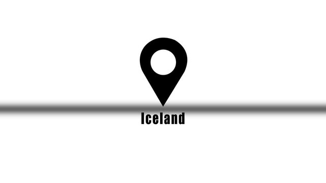 Iceland, Location Pin Animation Featuring A Black And White Map Pointer Icon For Navigation Tracking Travel Business And Sports Documentaries.
