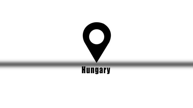 Hungary Location Pin Animation Featuring A Black And White Map Pointer Icon For Navigation Tracking Travel Business And Sports Documentaries.
