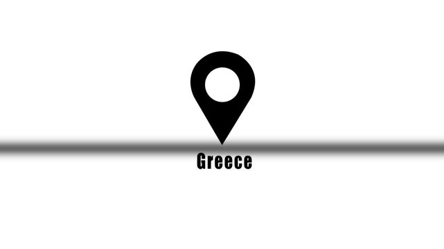 Greece Location Pin Animation Featuring A Black And White Map Pointer Icon For Navigation Tracking Travel Business And Sports Documentaries.
