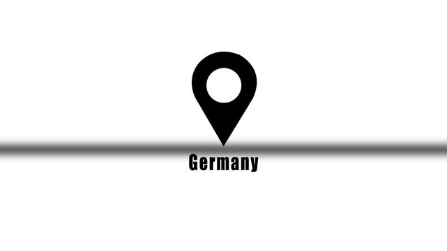 Germany Location Pin Animation Featuring A Black And White Map Pointer Icon For Navigation Tracking Travel Business And Sports Documentaries.
