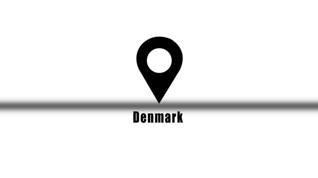 Denmark Location Pin Animation Featuring A Black And White Map Pointer Icon For Navigation Tracking Travel Business And Sports Documentaries.

