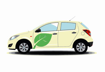 Eco-Friendly Compact Car Featuring Vibrant Leaf Design Promoting Sustainability and Environmental Awareness
