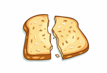 Illustration of two halves of a sliced bread showing a close-up view, highlighting texture, color, and crumb structure of a freshly cut loaf against a plain background