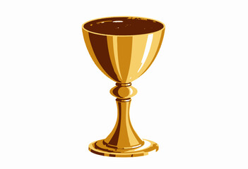 Elegant golden chalice filled with dark liquid set against a simple white background, highlighting its classic design and rich historical symbolism