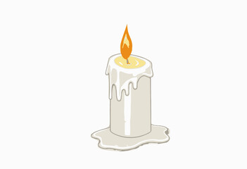 Illustration of a Melting Candle with Burnt Wick and Flowing Wax on White Background Symbolizing Light and Serenity