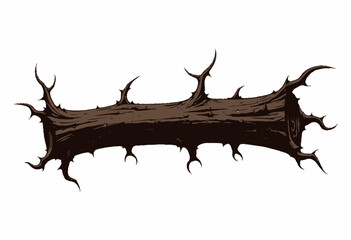 Detailed Illustration of a Thorny Wooden Log with Sharp Spikes Against a Plain Background Highlighting Textured Wood Surface