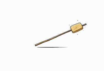 Illustration of a Marshmallow Roasting Over an Open Flame on a Stick with Light Brown Toasted Texture Perfect for Campfire Desserts