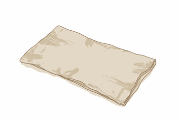 Illustration of a Beige Rectangular Cloth Folded Neatly on a White Background with Subtle Shadow Accentuating Its Texture and Edges