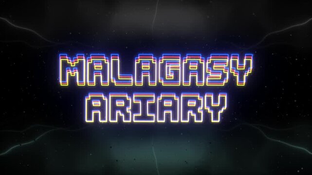 Malagasy Ariary Neon text with retro background