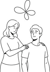 Fototapeta premium A woman helping a child with a butterfly decoration on their head