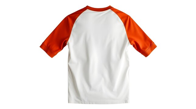 T-Shirt Mockup Design on White Background with Orange Sleeves from Rear Viewpoint