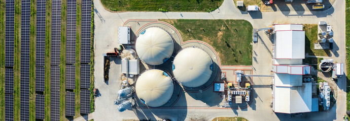 Obraz premium Aerial view of biogas plant for biomethane production