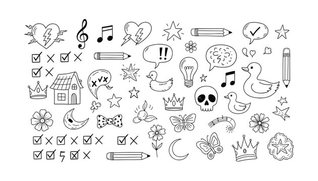 Hand- Drawn Doodle Collection of Various Icons and Symbols hand-drawn drawing