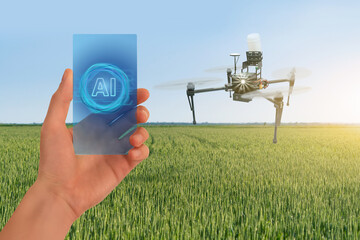 Using artificial intelligence in precision agriculture for drone sprayer control. Smart farming concept