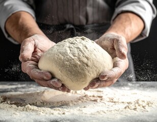 Fototapeta premium Hands kneading dough with flour creating a beautiful texture scene
