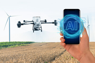 Using artificial intelligence in precision agriculture for drone sprayer control. Smart farming concept