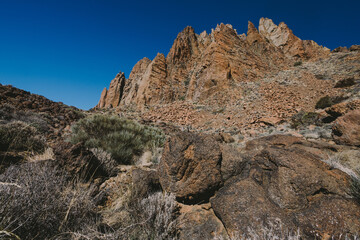 Beautiful volcanic rocks and desert in Teide National Park, Tenerife, Canarian islands, Spain
