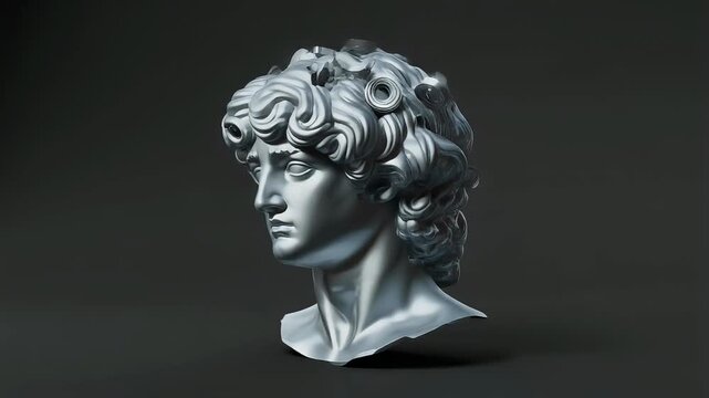 Digital 3D rendering of a classical sculpture bust with a metallic sheen.