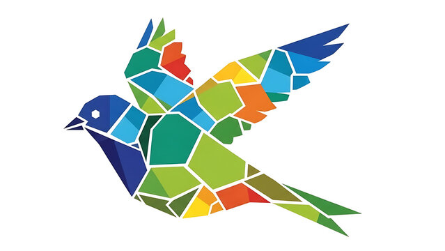 Colorful geometric bird in flight isolated on a transparent background