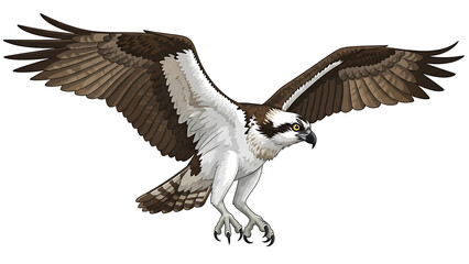 Obraz premium Osprey bird flying with wings spread isolated on a transparent background