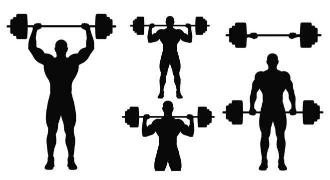 Weightlifting poses depicted in a striking black silhouette