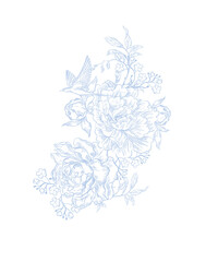 Elegant wedding bouquet with flowers abd leaves. Illustration