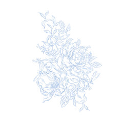 Elegant wedding bouquet with flowers abd leaves. Illustration