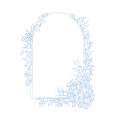 Vintage Toile de Jouy card with Blue Peonies and leaves. Illustration