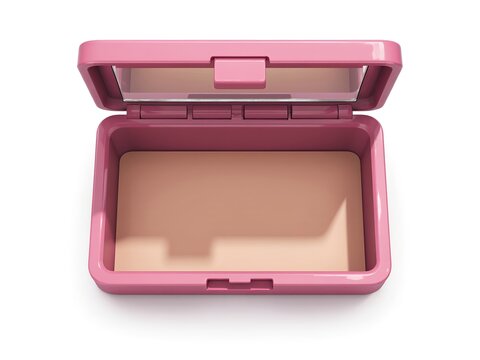 cartoon style top view image of empty opened makeup kit, top view, isolated on white background