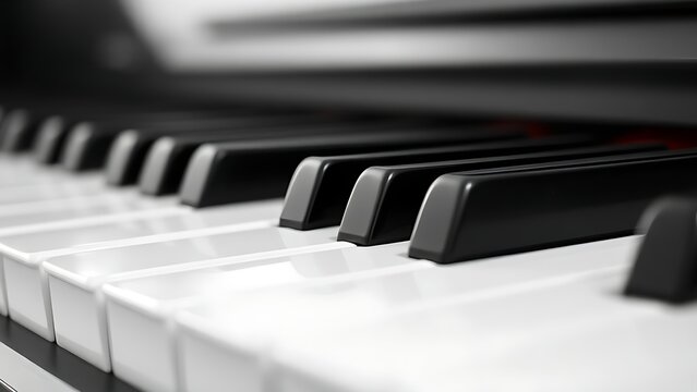 octet. Close-up of piano keys in black and white pattern, elegant musical instrument detail. lifestyle magazines, social media lookbooks, designed for influencer and brand collaborations.