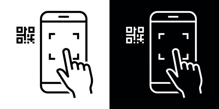 Qr code mobile payment scanning icon. contactless digital purchase, barcode scanner, smartphone payment, thin line icon for app and web. vector illustration